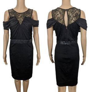 thalia sodi cold shoulder lace trim dress